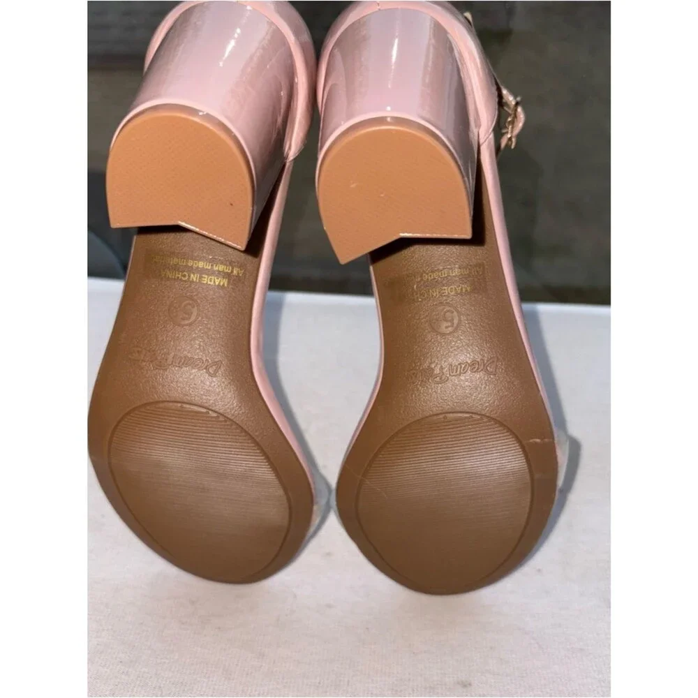 Dream Pairs Blush Pink Patent Block Heel Sandals with Clear Strap